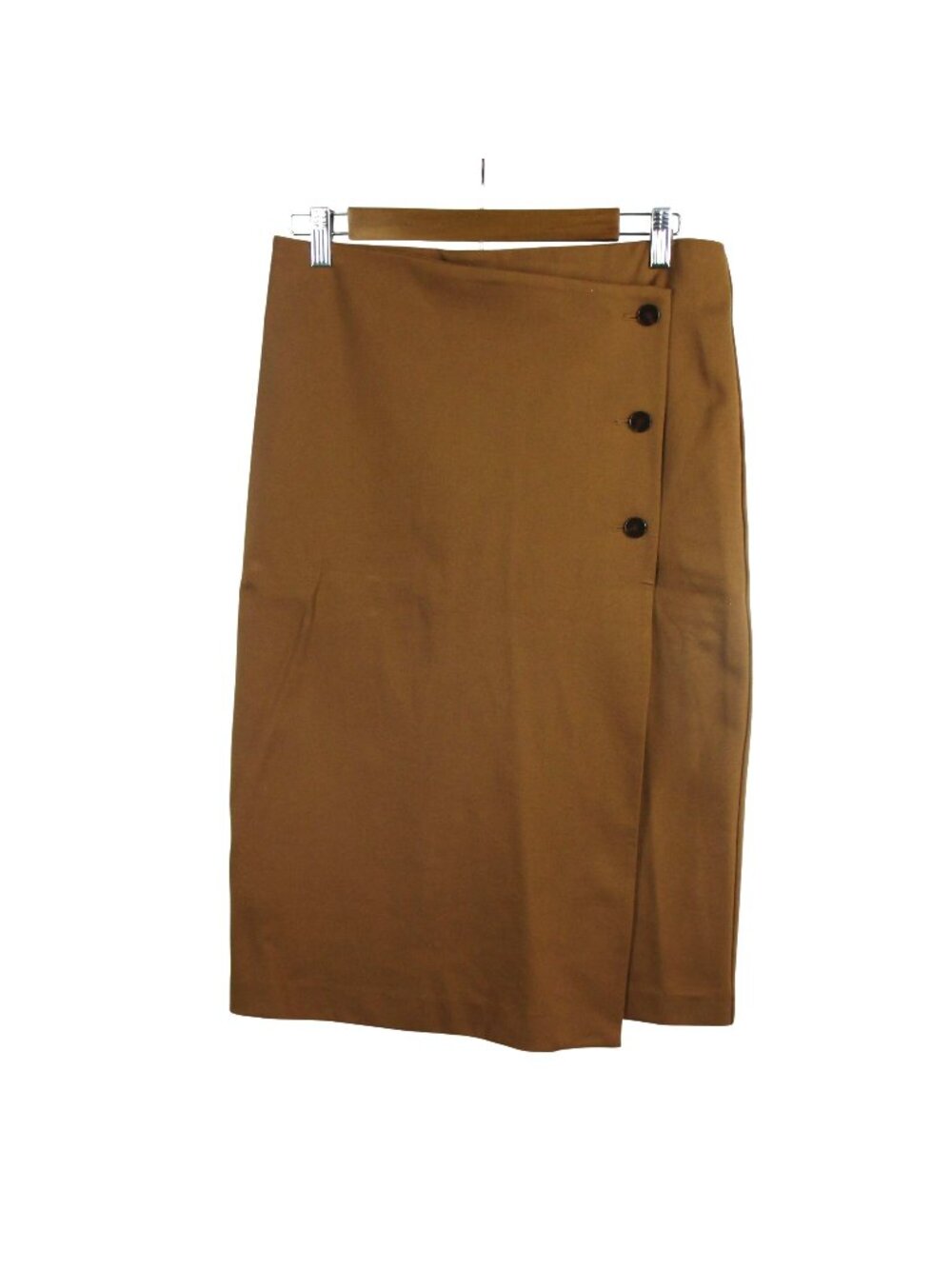 Rachel Zoe Women's Pull-On Midi Button Crossover Skirt Brown Career Size S